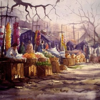 Painting titled "Market09." by Kishore Singh, Original Artwork