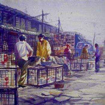 Painting titled "Market25." by Kishore Singh, Original Artwork