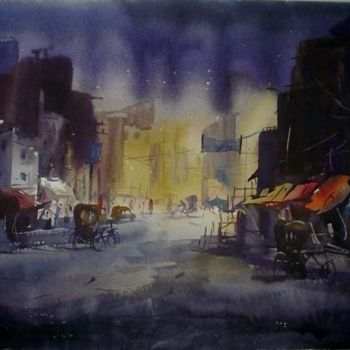 Painting titled "nightscape" by Kishore Singh, Original Artwork