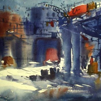 Painting titled "cityscape01" by Kishore Singh, Original Artwork