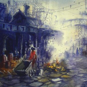 Pintura intitulada "cityscape04" por Kishore Singh, Obras de arte originais