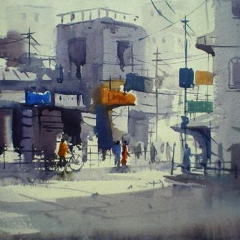 Peinture intitulée "cityscape08" par Kishore Singh, Œuvre d'art originale