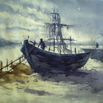 Painting titled "boat02" by Kishore Singh, Original Artwork