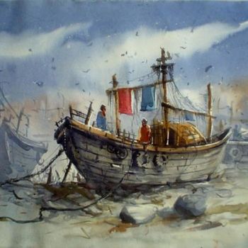 Painting titled "boat03" by Kishore Singh, Original Artwork