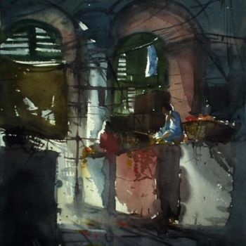 Painting titled "Calcutta_babughat" by Kishore Singh, Original Artwork