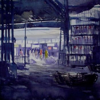 Schilderij getiteld "Market26" door Kishore Singh, Origineel Kunstwerk