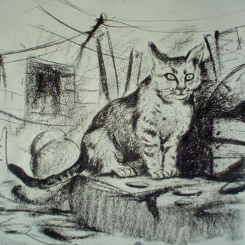 Pintura intitulada "cat" por Kishore Singh, Obras de arte originais