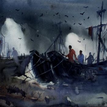 Peinture intitulée "boat06" par Kishore Singh, Œuvre d'art originale
