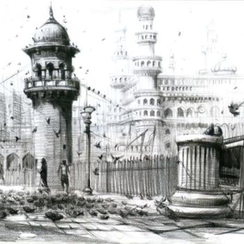 Painting titled "mecca masjid" by Kishore Singh, Original Artwork, Oil