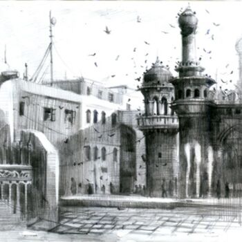 Painting titled "mecca_masjid01.jpg" by Kishore Singh, Original Artwork, Oil