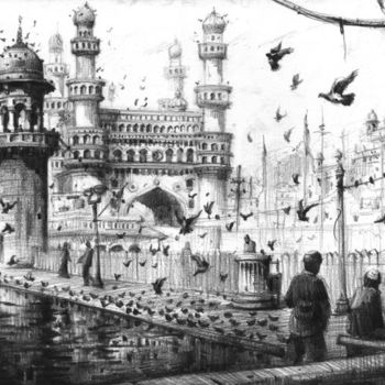 Pittura intitolato "mecca masjid Hydera…" da Kishore Singh, Opera d'arte originale, Olio