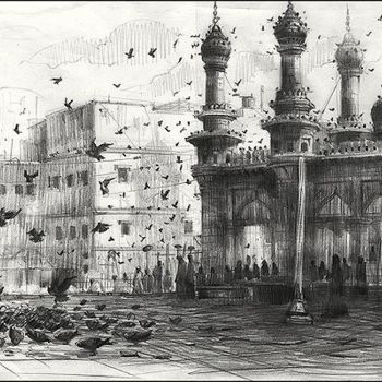 Painting titled "mecca masjid Hydera…" by Kishore Singh, Original Artwork, Oil