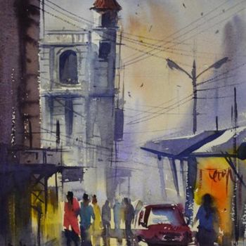 Painting titled "cityscape13" by Kishore Singh, Original Artwork, Oil