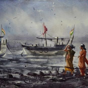 Painting titled "Daman&Due02" by Kishore Singh, Original Artwork, Watercolor