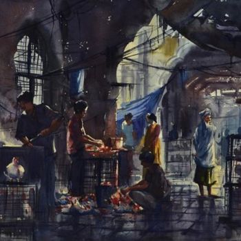 Painting titled "Hyderabad_Market02" by Kishore Singh, Original Artwork