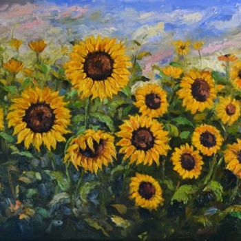 Картина под названием "Sunflower" - Kishore Singh, Подлинное произведение искусства, Масло