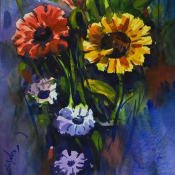 Peinture intitulée "Sunflower" par Kishore Singh, Œuvre d'art originale