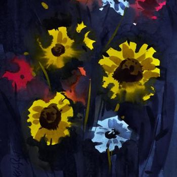 Картина под названием "Sunflower02" - Kishore Singh, Подлинное произведение искусства