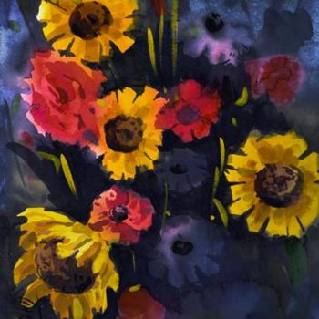 Painting titled "Sunflower04" by Kishore Singh, Original Artwork