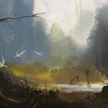 Digital Arts titled "The secret lake03" by Kishore Singh, Original Artwork, Digital Painting