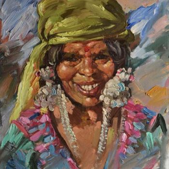 Malerei mit dem Titel "Banjaran Portrait" von Kishore Singh, Original-Kunstwerk, Öl