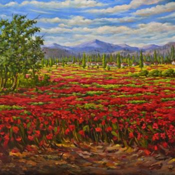 Painting titled "Poppy field" by Kishore Singh, Original Artwork, Oil