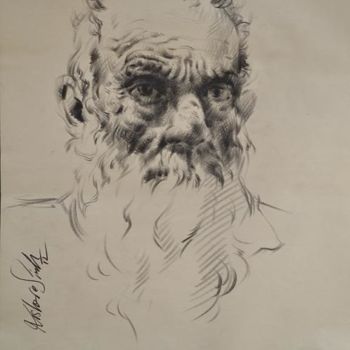 Ζωγραφική με τίτλο "OldMan_Sketch" από Kishore Singh, Αυθεντικά έργα τέχνης