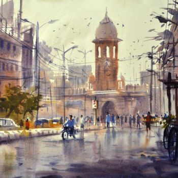 Painting titled "MjMarket02" by Kishore Singh, Original Artwork, Oil