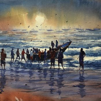 Painting titled "pure-seabeach04.jpg" by Kishore Singh, Original Artwork, Oil