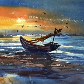 Painting titled "puri seabeach" by Kishore Singh, Original Artwork, Oil