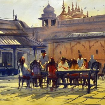 Ζωγραφική με τίτλο "durg-cafe-nahargarh…" από Kishore Singh, Αυθεντικά έργα τέχνης, Λάδι