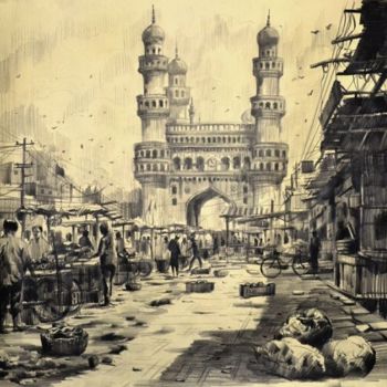 Pintura titulada "charminar.jpg" por Kishore Singh, Obra de arte original, Oleo