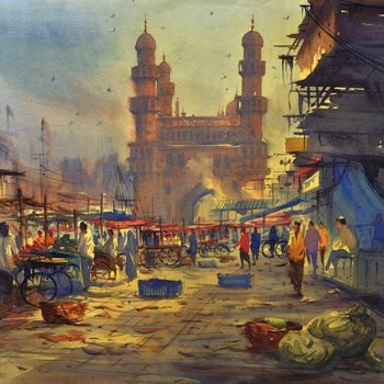 Pintura intitulada "Charminar Hydearbad…" por Kishore Singh, Obras de arte originais