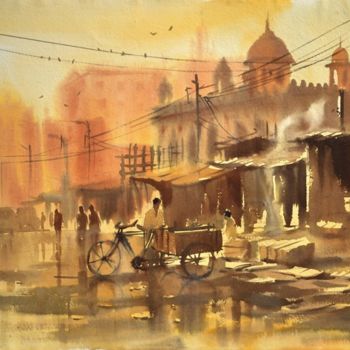 「Hyderabad old city」というタイトルの絵画 Kishore Singhによって, オリジナルのアートワーク, オイル