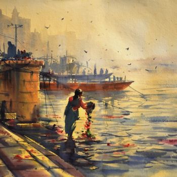 Painting titled "Ghat of Varanasi,In…" by Kishore Singh, Original Artwork