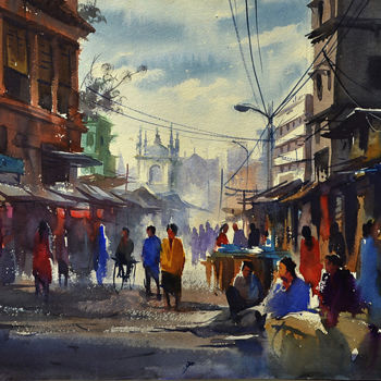 「Kolkata.India」というタイトルの絵画 Kishore Singhによって, オリジナルのアートワーク