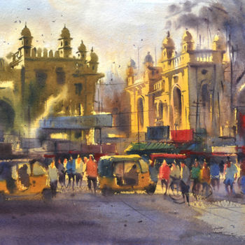 Painting titled "early-morning-old-c…" by Kishore Singh, Original Artwork, Watercolor