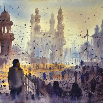 「Mecca Masjid in Old…」というタイトルの絵画 Kishore Singhによって, オリジナルのアートワーク, 水彩画