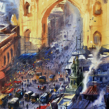 Painting titled "city-gate-viewed-fr…" by Kishore Singh, Original Artwork, Watercolor