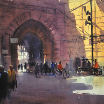 Pintura intitulada "fortified-gateway-s…" por Kishore Singh, Obras de arte originais, Arquitetura