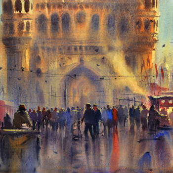 Peinture intitulée "early-morning-break…" par Kishore Singh, Œuvre d'art originale, Aquarelle