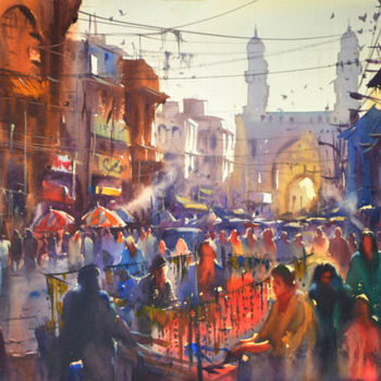 Painting titled "POETIC-MONUMENT-AND…" by Kishore Singh, Original Artwork, Watercolor