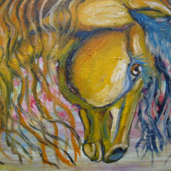 Pittura intitolato "Картина с лошадью "…" da Natalia Kislitsa, Opera d'arte originale, Olio