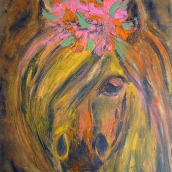 Pintura intitulada "Лошадь с цветами" por Natalia Kislitsa, Obras de arte originais, Óleo