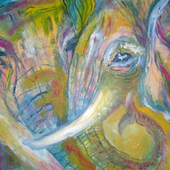 Painting titled "Влюбленные слоны" by Natalia Kislitsa, Original Artwork, Oil