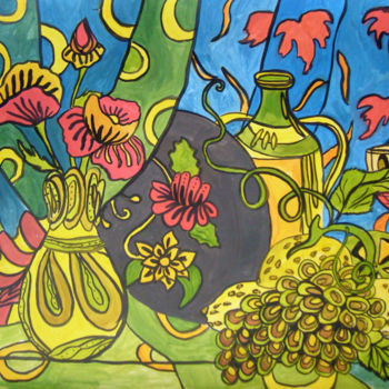Pintura intitulada "Натюрморт с виногра…" por Natalia Kislitsa, Obras de arte originais, Guache
