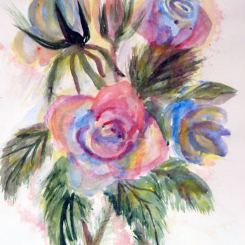 Painting titled "Pink roses, botany,…" by Natalia Kislitsa, Original Artwork, Watercolor