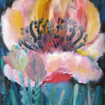 Painting titled "Pink poppy" by Natalia Kislitsa, Original Artwork, Oil