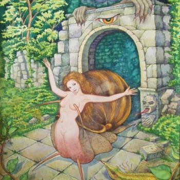 Pintura titulada "Forest 3 (Snail)" por Svetlana Kislyachenko, Obra de arte original, Acuarela Montado en Cartulina