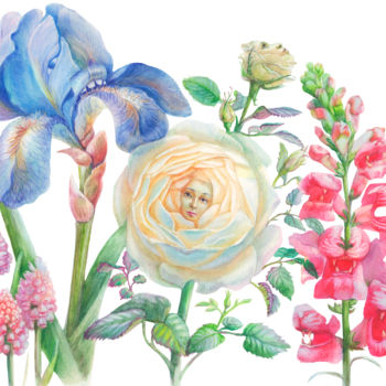 Pintura titulada "Garden where flower…" por Aleksandra Strelnikova, Obra de arte original, Acuarela